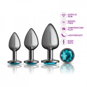 Teal Round Gem Anal Trainer Kit - Gunmetal (US)