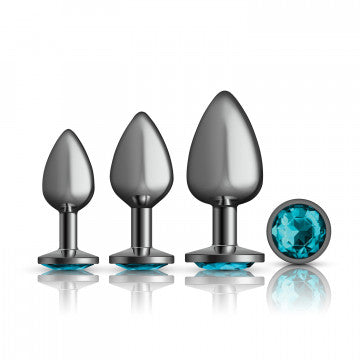 Teal Round Gem Anal Trainer Kit - Gunmetal (US)